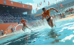 this is a digital painting of some people water and sand