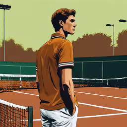 a person standing on a tennis court with a racket,an image of a man with a tennis racket in his hand