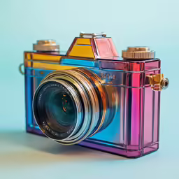 a colored photograph of an antique camera