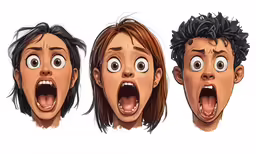 three faces of a man and woman, each of which has their mouth open