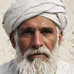 the man with white hair has a long beard