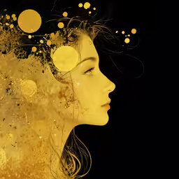 a painting of a girl with her hair blowing up