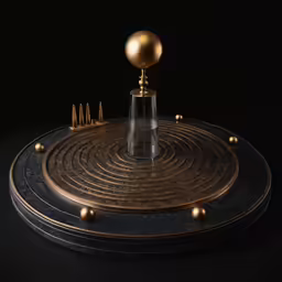 the golden object sits on a gold circle