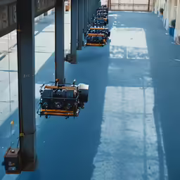 a couple of black engines on a blue floor