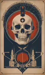 a skull wearing a red star emblem and a white face