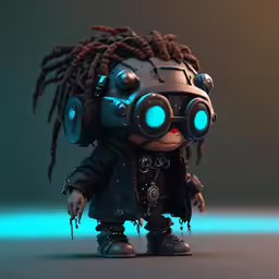 the character from the animated series ricky, wearing goggles and holding a light saber