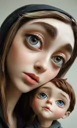 a doll is being held by a little girl