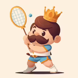 a man with a crown holding a tennis racket