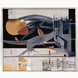 a piece of artwork with a lot of pieces of architecture