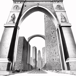 black and white photograph of an archway in the city