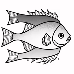 a drawing of a fish that is very large and has large fins