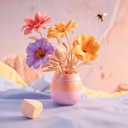 some pretty flowers in a vase with white rocks