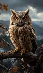 a very big cute owl perched on a branch