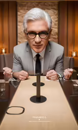 the man is sitting at the conference table