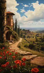 a tuscan country home nestled along the hills