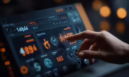 a hand pushing buttons on a device that appears to be displaying an image of a hand holding the button