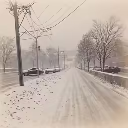 the street is snowed and it looks great to be driving down