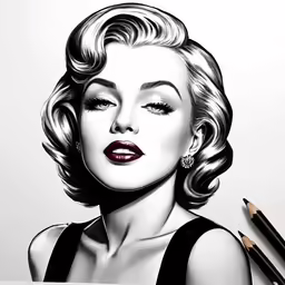 a drawing of marilyn monroe with some pencils