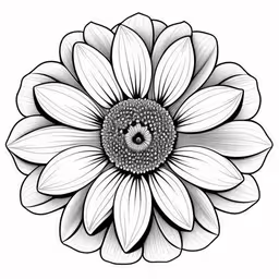 the center flower is a single white daisy with lots of petals on it,a black and white picture of a flower