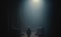the person is standing alone in the dark