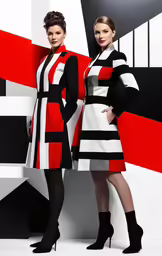 two women wearing colorful dresses posing for a portrait
