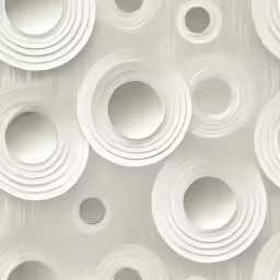 an array of white plates arranged in the shape of circles