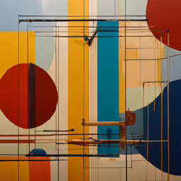 there is a very large colorful wall with different colors,a multi - colored artwork is painted on the wall