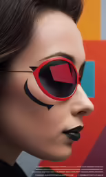 a young woman with some makeup on and wearing red sunglasses