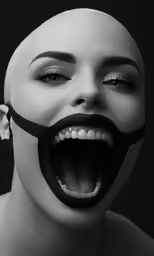 the woman has her mouth open with fangs