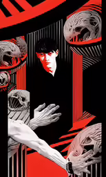 a person is being held up by two skulls
