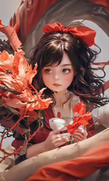 the image is a woman holding flowers in her hands