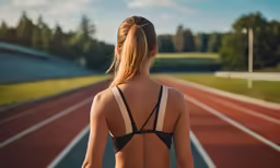 the back of a young woman who is on a running track