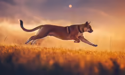 a dog is jumping up and down the field