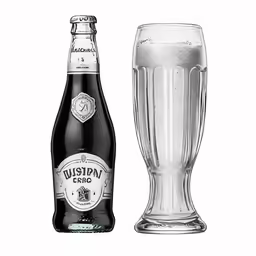 a glass and a bottle of beer on a white background