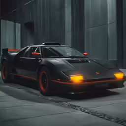 a black and orange car is on the road