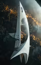 an old fashioned space shuttle is flying in the air