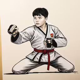 a drawing of an oriental man holding a camera