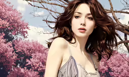 a young woman posing in front of a tree