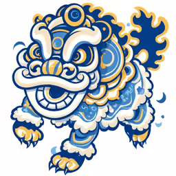 an orange and blue dragon with big horns