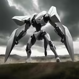 a robot like person in the middle of a field