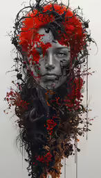there is a portrait of a girl that has red hair