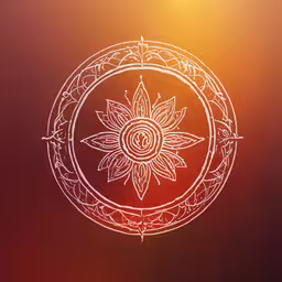 the circle has a sunflower inside of it,an artistic white - on - black drawing shows the shape of a flower inside a circular