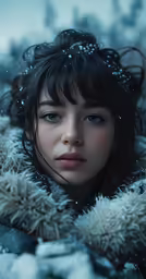a woman in winter clothes and a furry shawl
