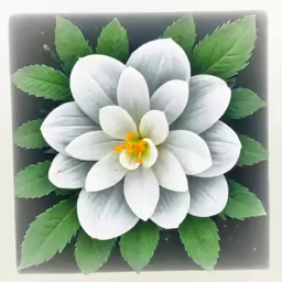 white flower with green leaves in the middle