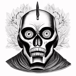 a skeleton in full skull makeup with a sword