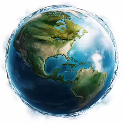 the earth in blue and green tones, with clouds around it