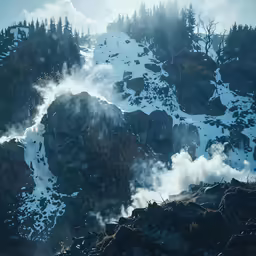 a mountain covered in snow and steam rising from it