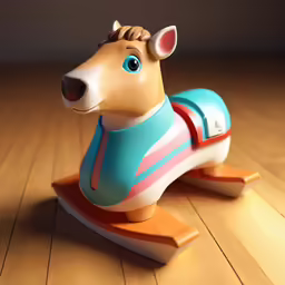an animated figurine of a toy horse sitting on a wooden floor