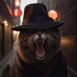 a black cat wearing a suit and a hat
