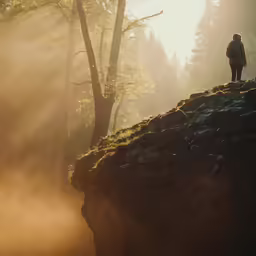 there is a person that is standing on top of the rock